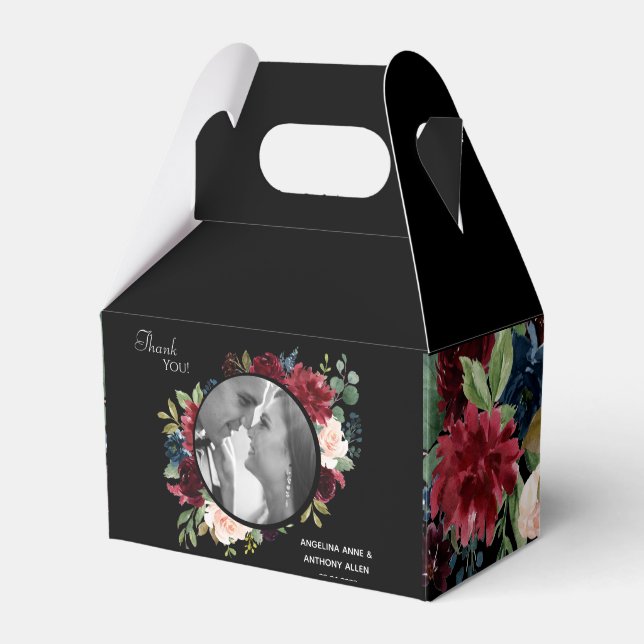 Blush Burgundy Photo Floral Elegant Watercolor Favour Box (Front Side)