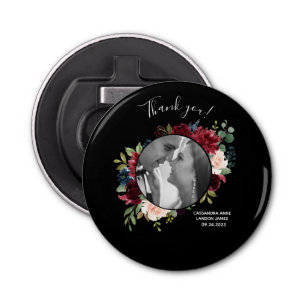 Blush Burgundy Photo Floral Elegant Wedding Bottle Opener