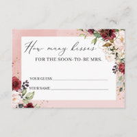 Blush burgundy pink floral How many kisses card