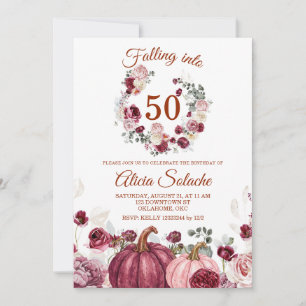 Blush Burgundy Pumpkin Fall into Birthday Invitation