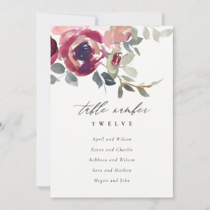 Blush Burgundy Rose Flora Seating Chart Table Card