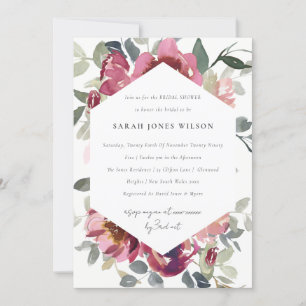 BLUSH BURGUNDY ROSE FLORAL BRIDAL SHOWER INVITE