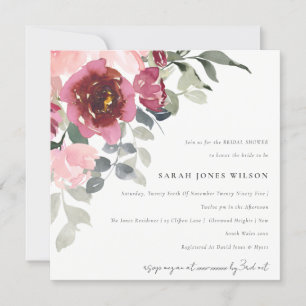 BLUSH BURGUNDY ROSE FLORAL BRIDAL SHOWER INVITE