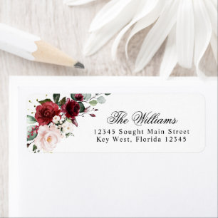 Blush & Burgundy Rose Return Address Labels