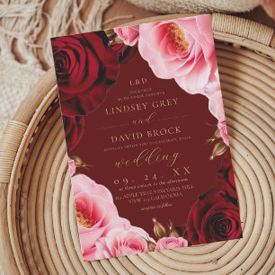 Blush Burgundy Roses Florals Wedding Invitation