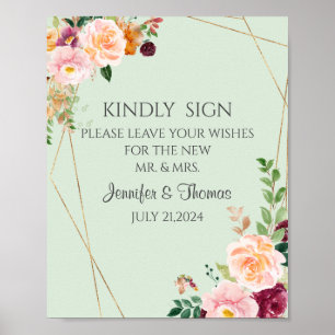 Blush & Burgundy Roses wedding Sign