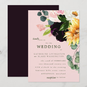 Blush & Burgundy Sunflower Wedding Invitation