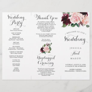 Blush Burgundy Tri-Fold Wedding Program Flyer