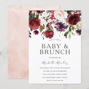 Blush Burgundy Watercolor Baby Shower & Brunch Invitation