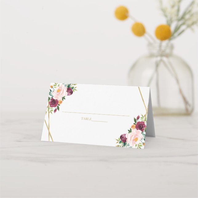 Blush Burgundy Watercolor Bridal Shower Place Card (Front)