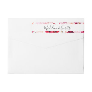 Blush Burgundy Watercolor Floral Monogram Wedding Wrap Around Label
