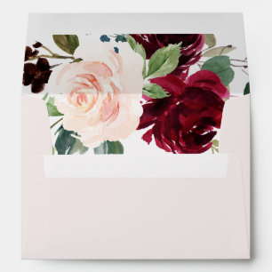 Blush & Burgundy Watercolor Floral Wedding Envelope