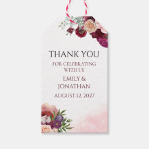 Blush Burgundy Watercolor Floral Wedding Favour Ta