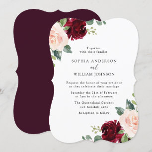 Blush & Burgundy Watercolor Floral Wedding Invitation