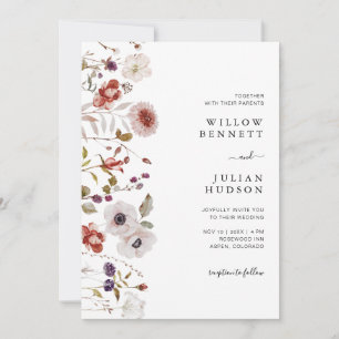 Blush Burgundy Watercolor Floral Wedding Invitation