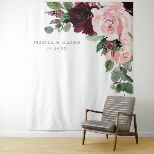 Blush Burgundy Wedding Backdrop Photo Booth Tapestry