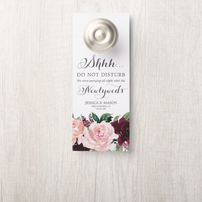 Blush Burgundy Wedding Door Hanger Do Not Disturb (On Knob)