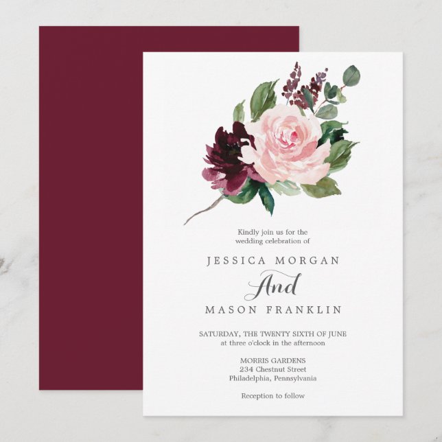 Blush Burgundy Wedding Invitation (Front/Back)