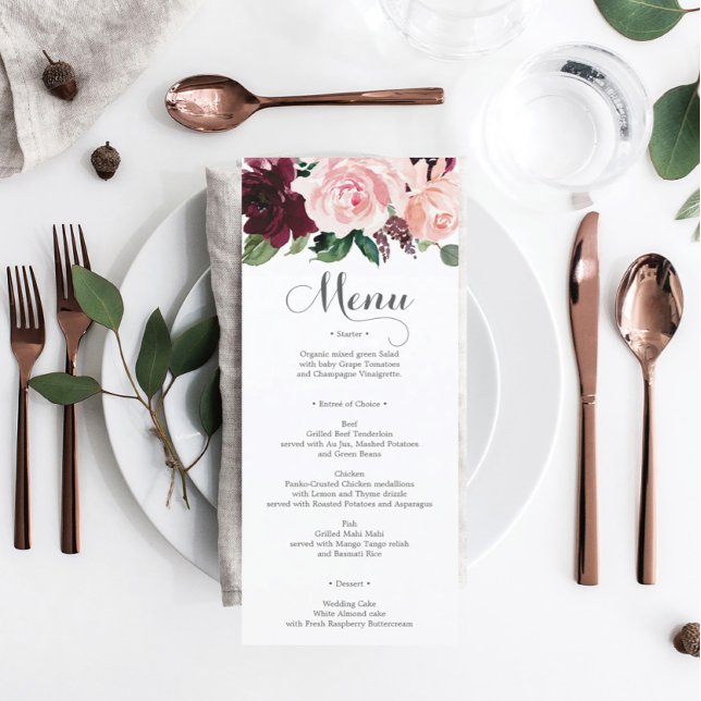 Blush Burgundy Wedding Menu or Bridal Shower Menu  (Creator Uploaded)