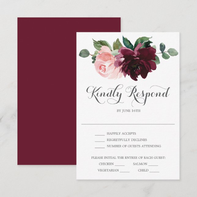 Blush Burgundy Wedding RSVP Card (Front/Back)
