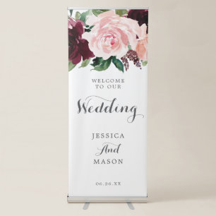 Blush Burgundy Wedding Welcome Banner with Stand