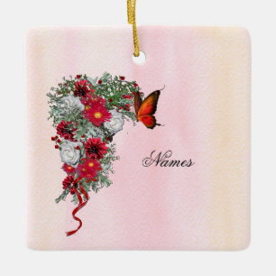 Blush, Burgundy,& White Roses Bouquets All-Over-Pr Ceramic Ornament