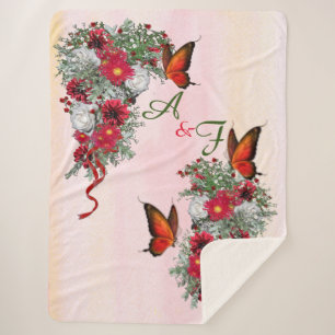 Blush, Burgundy,& White Roses Bouquets Sherpa Blanket