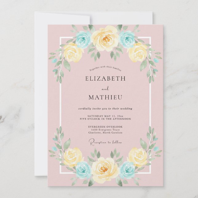 Blush Butter Azure Painted Wedding Invitation (Front)