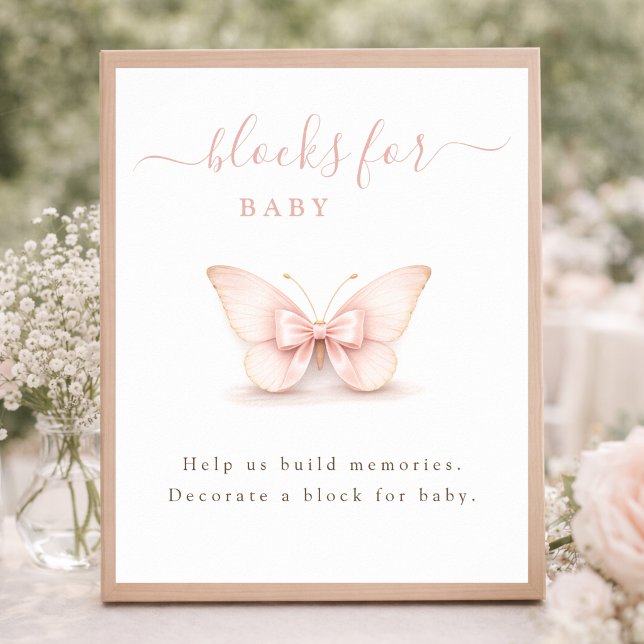 Blush Butterfly Bow Neutral Shower Blocks for Baby Poster (Creator Uploaded)