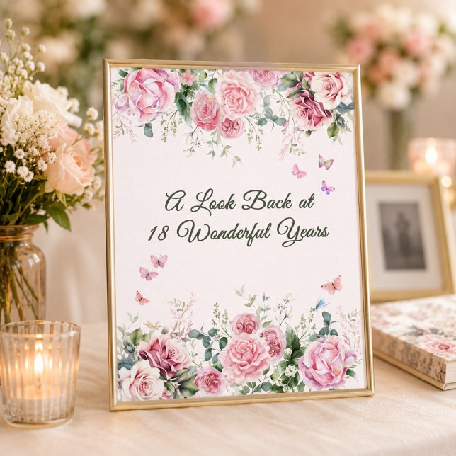 Blush Butterfly Memory Table Sign (A Look Back at 18 Wonderful Years in Bloom)
