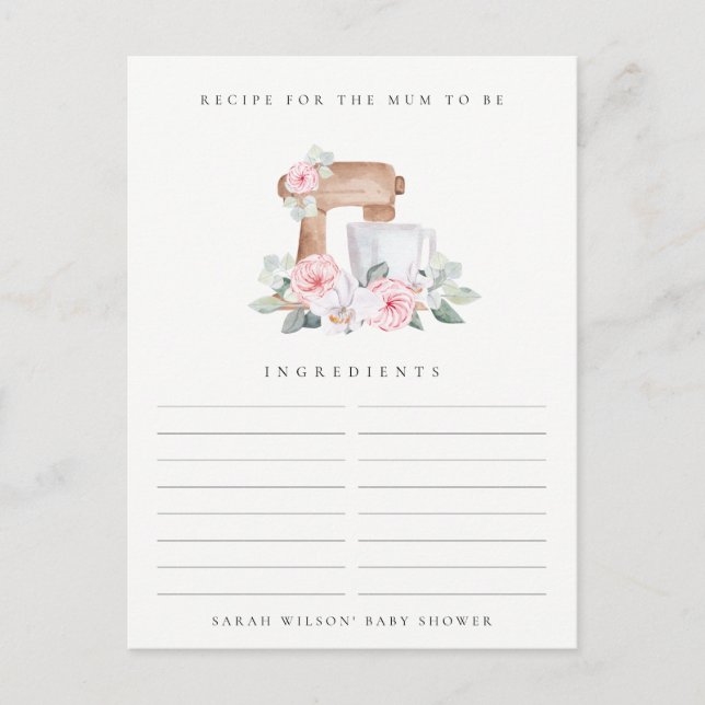 Blush Cake Mixer Floral Recipe Request Baby Shower Postcard (Front)