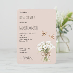 Blush Calla Lilly Floral Butterflies Bridal Shower Invitation