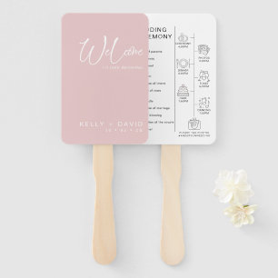 Blush Calligraphy Pictograms Wedding Program Hand Fan