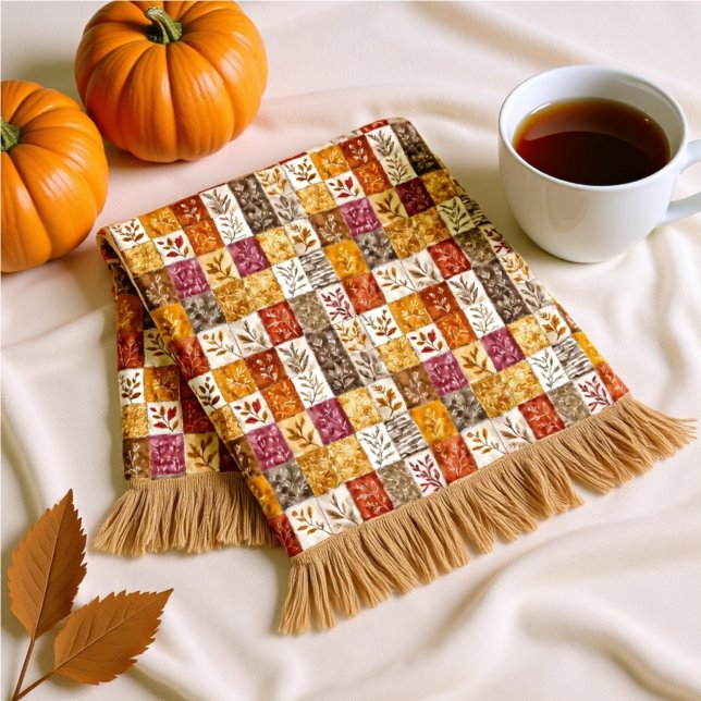 Blush & Caramel Autumn Floral Plaid  Fleece Blanket (Creator Uploaded)