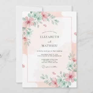 Blush Celadon Peony Wedding Invitation