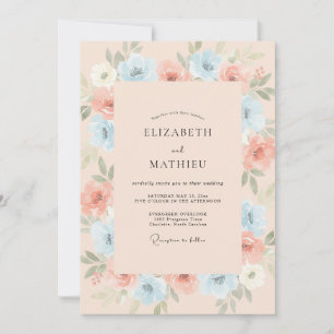 Blush Cerulean Blossom Wedding Invitation