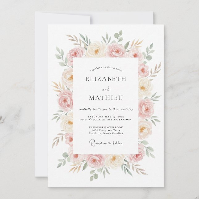 Blush Champagne Blossom Wedding Invitation (Front)