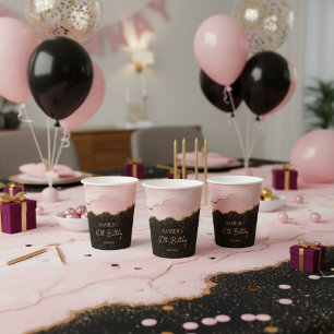 Blush Champagne Gold Glitter Abstract Watercolor Paper Cups