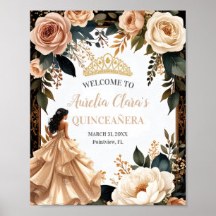 Blush Champagne Ivory Floral Princess Quinceanera Poster