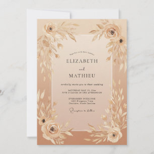 Blush Champagne Leafy Wedding Invitation