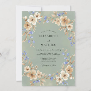 Blush Champagne Periwinkle Peony Wedding Invitation
