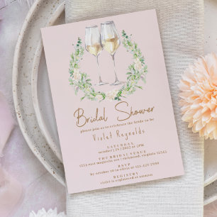 Blush Champagne Pink   Cute Modern Bridal Shower Invitation