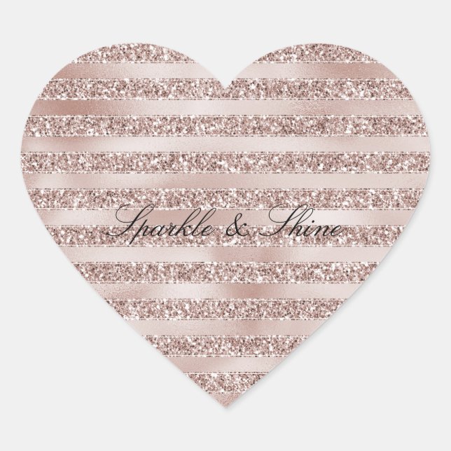 Blush Champagne Pink Glitter Glam Stripes    Heart Sticker (Front)