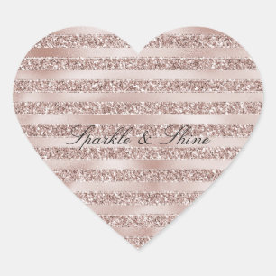 Blush Champagne Pink Glitter Glam Stripes    Heart Sticker