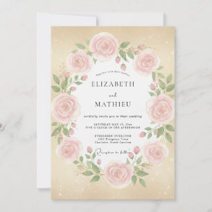 Blush Champagne Rose Wedding Invitation