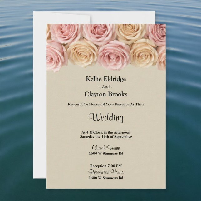 Blush & Champagne Roses Wedding Invitation (Creator Uploaded)
