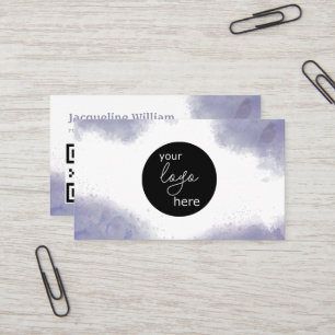 Blush Charcoal Gray Watercolor Custom Logo QR Code Business Card