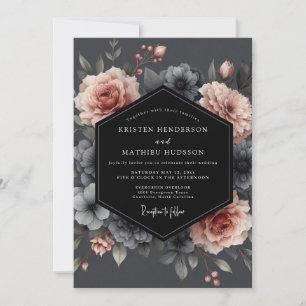 Blush Charcoal Somber Flora Wedding Invitation