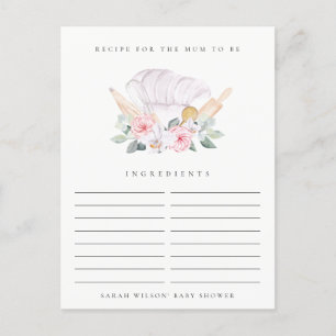 Blush Chef Hat Floral Recipe Request Baby Shower Postcard