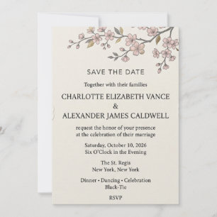 Blush Cherry Blossom Branch Save the Date Invitation